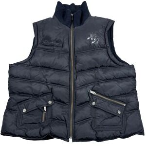 Harley Davidson Puffer Vest Women's XL Black Leather Insulated‎ Spell Out Y2K